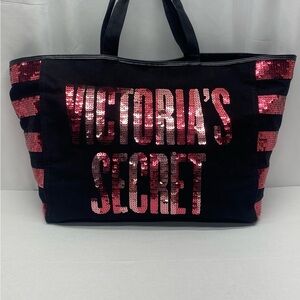 Victoria's Secret Black and Pink Sparkle Tote
